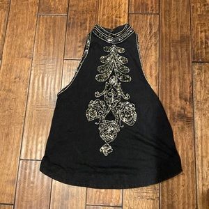 High neck black sequined festival tank top size large